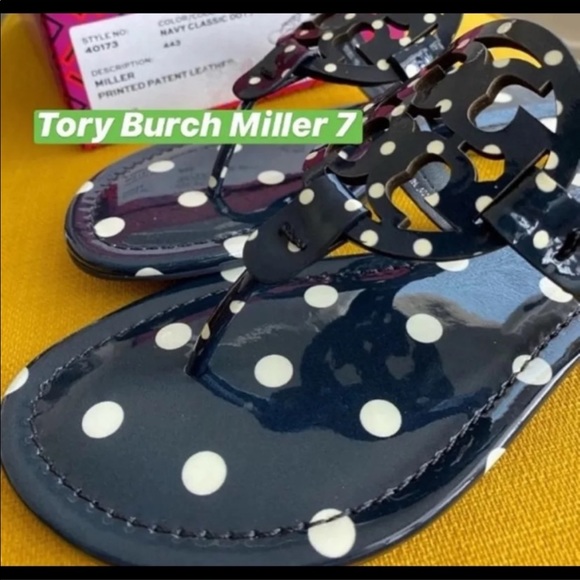 NIB Tory Burch miller navy polka dot 7 - Picture 2 of 4